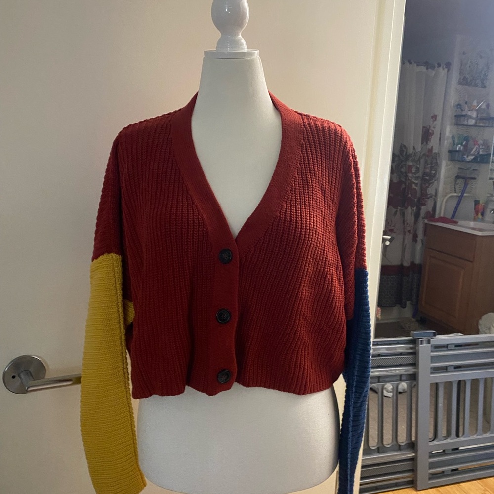 Forever 21 Red, Yellow, and Blue cropped boxy Cardigan